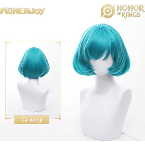 Monenjoy Honor of Kings Cai Wenji Cosplay Wig Green Short Cos Hair