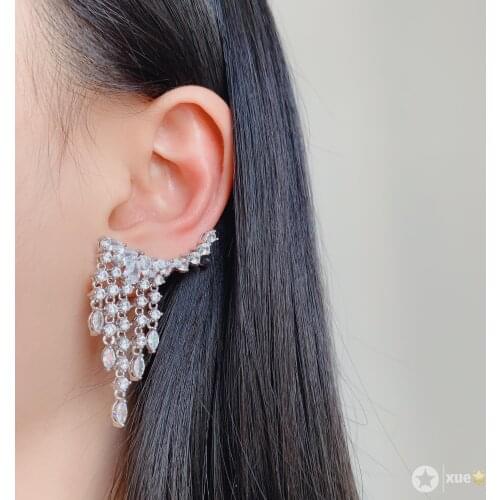 Luxury Elegant Long Tassel Water Drop Full Cubic Zirconia Pave Wedding Earring For Women Engagement E5970