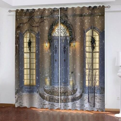 Luxury Blackout 3D Window Curtains For Living Room Bedroom whiter scenery christmas curtains Blackout curtain