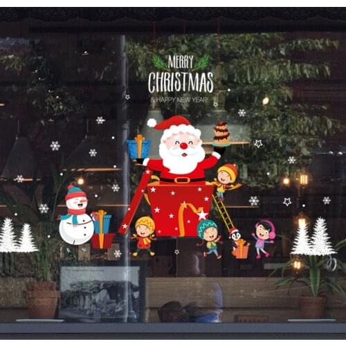Christmas New Santa Claus Snowman Family Decoration Beautification Shop Glass Door Wall Stickers Self-adhesive Paper