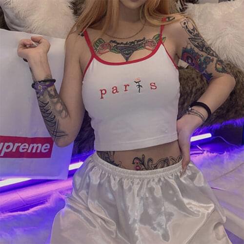 Sexy Camis tank top Womens Spaghetti Strap Crop Top Summer Embroidery Floral Letter Y2k Tee Femme Skinny Corset tops for women