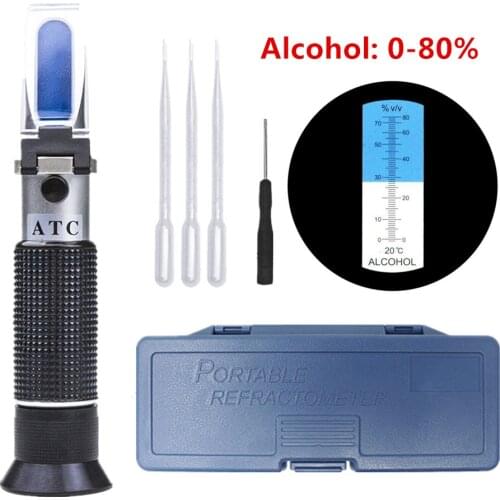 Alcohol Refractometer Hand held Alcoholometer 0~80%V/V ATC Concentration Spirits Tester