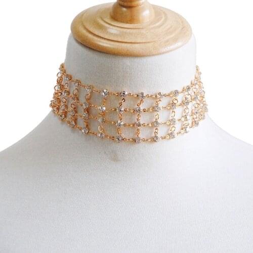 Gorgeous Fashion Zinc Alloy Crystal Choker Necklace Shiny Rhinestones Necklace Jewelry for Women Statement Necklace