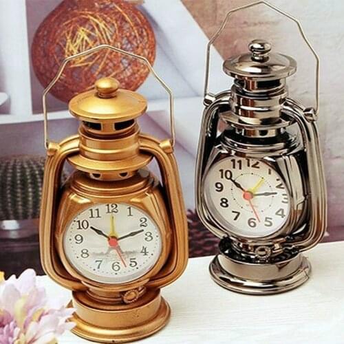 Vintage Alarm Clock Retro Oil Lamp Alarm Clock Watch Table Kerosene Light Clock Living Room Decor Articles Office Craft Ornament