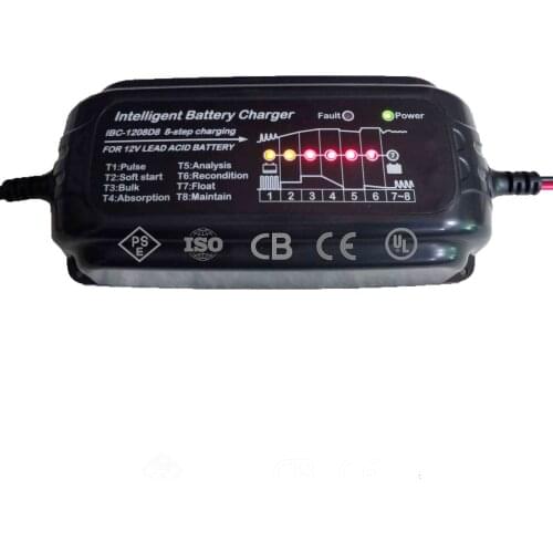 Waterproof IP65 with Pulse Maintain 12V 8A Intelligent Lead Acid Battery Charger