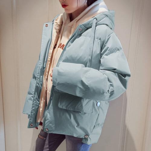 Women Candy Colors Winter Hooded Puffer Jacket Female Loose Long Sleeve Coat Harajuku Warm Oversize Parkas Pink White Blue
