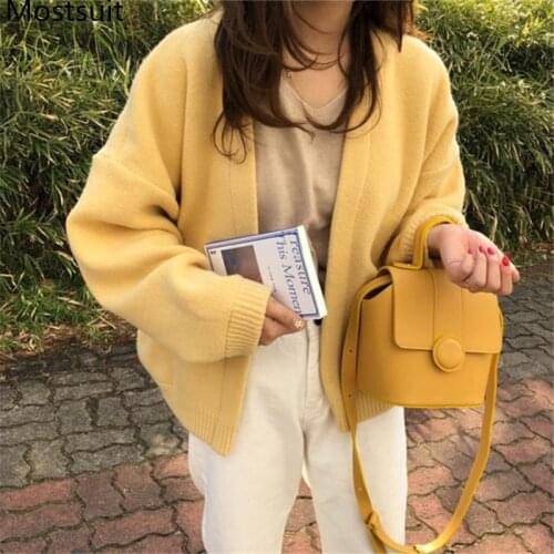 Comelsexy Long Sleeve V-neck Loose Casual Female Tops 2021 Autumn Winter Korean Fashion Women Cardigans Sweaters Cardigans Femme