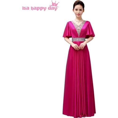 2020 women hot pink fuchsia elegant capped floor length dinner party bridesmaids dress gown long bridesmaid dresses H3941