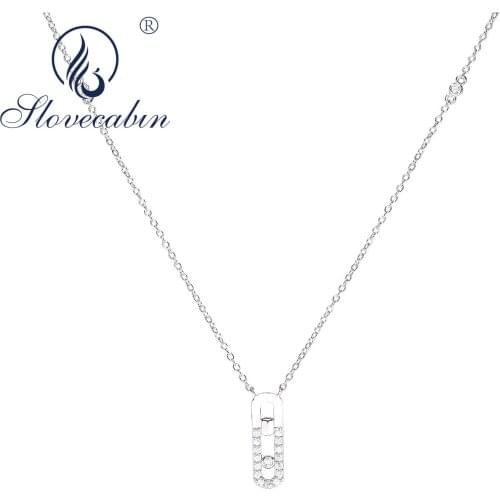 Slovecabin 925 Sterling Silver White Zircon Pave Pendant Link Necklace For Women Party French Romantic CZ Chain Collier Jewelry