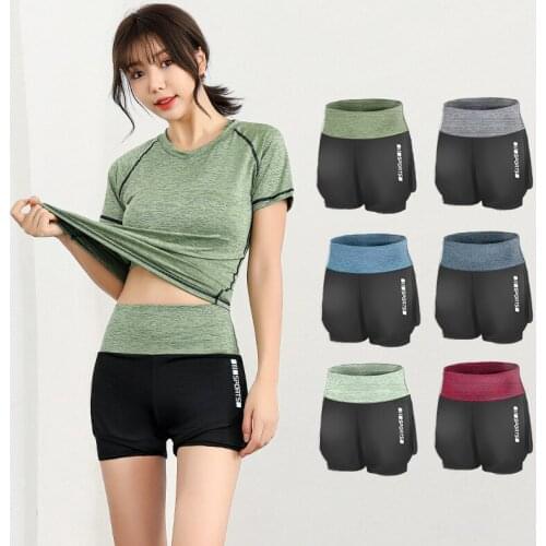 1pc Spring Summer Fitness Yoga Running Series Ladies Sports Leisure Stretch Fake Two-piece Shorts Wommen Yoga Pants Wholesale