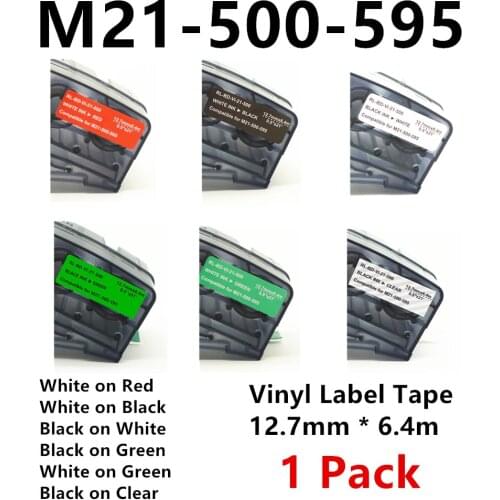 1Pack M21 500 595 Vinyl Label Tape Ribbon 6 colors WT On Red , BK on WT BK on Green, BK on Clear color For BMP21 PLUS BMP21 LAB