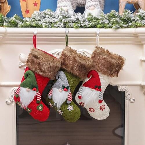 2020 Christmas Stockings Gift Socks Knitting Rudolph Forest Old Man Red Green White Christmas Tree Room Home Decorations