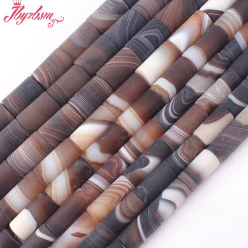 Natural Stripe Brown Agates Column Frost Loose Beads 8x12/10x16/13x18mm Natural Stone Beads For DIY Necklace Jewelry Making 15"