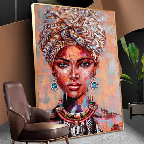African Tribe Woman Canvas Oil Painting Watercolor Graffiti Turban Girls Figure Posters Living Room Wall Art Decorative Picture