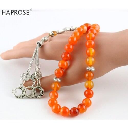 Agate stone bracelet muslim tasbih orange jewelry necklace tasbeeh 45 beads 99 prayer ramadan gift misbaha hot sale