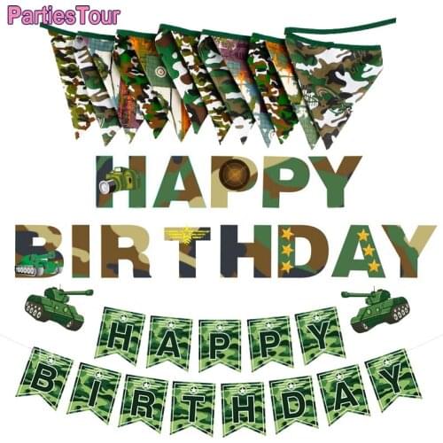 1set Camouflage Party Cotton Pennant Army Soldier Themed Happy Birthday Paper Banner Military Birthday Party Supplies Camo Flags