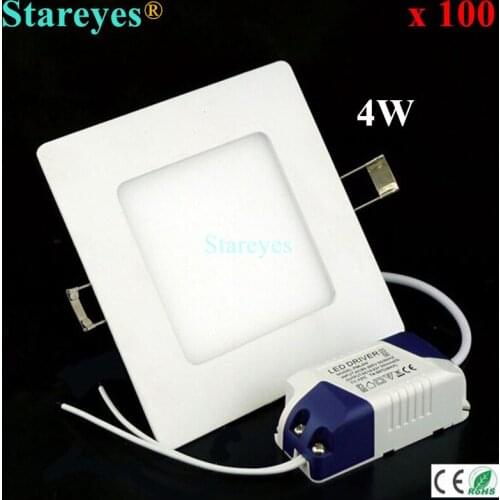 Free shipping 100 pcs Square led panel light 4W 400LM AC85-265V 2835 SMD led ceiling light bulb downlight lamp lighting