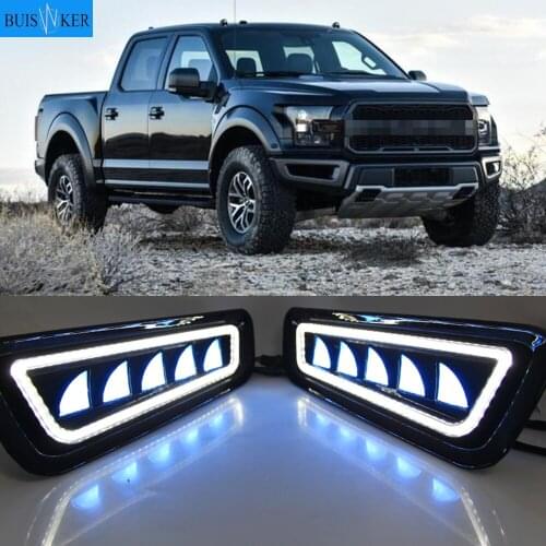 2Pcs For Ford Raptor SVT F150 2017 2018 2019 DRL LED Daytime Running Lights with Turn Signal Fog Lamp