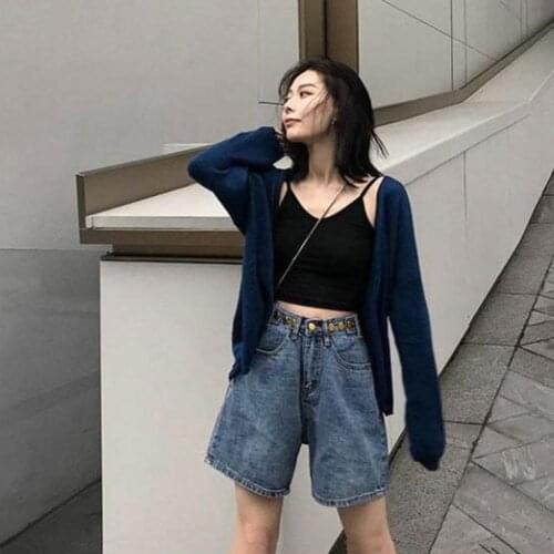 Fashion Women Straight Wide Leg High Waist Pockets Short Jeans Denim Shorts Women Summer
