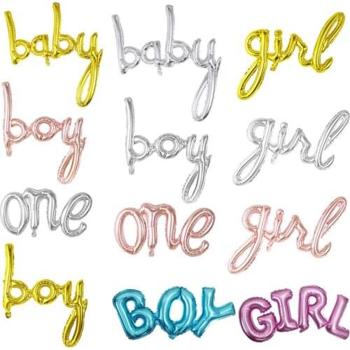 Link Rose Gold One Boy Girl Hello Baby Letter Foil Balloons Baby Shower 1st First Birthday Party Decoration Supplies Air Globos