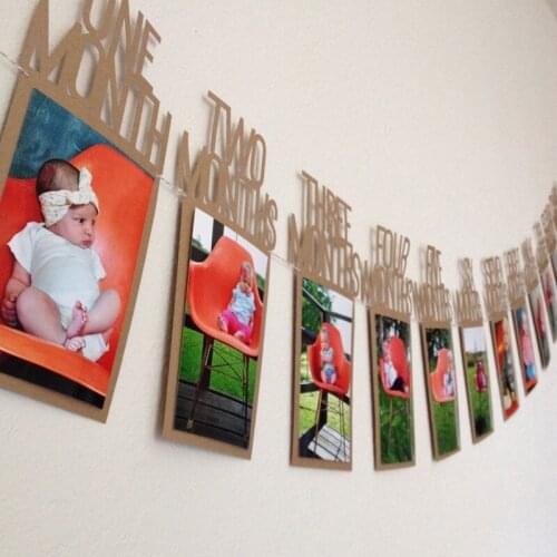 Baby Photo Garlands The 1st Birthday 1-12 Months Photo Banners Baby Shower Home Paper Bunting Banner Garlands Party Decor