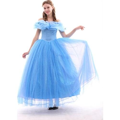 Princess Dress Costume Adult princess blue Wedding Dress Gown Halloween Carnival Birthday Party Cosplay Costume