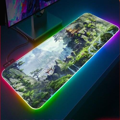 Beautiful Scenery RGB 600x300 / 900x400 MM Large Size Gaming Mousepad Overlocking Computer LED Game Console Computer Accessories
