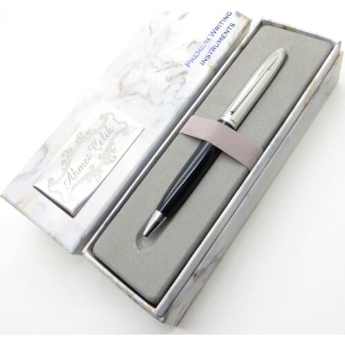 Wings Marble T371 Black Chrome Ballpoint Pen | İsme Special Pen | Gift Pen
