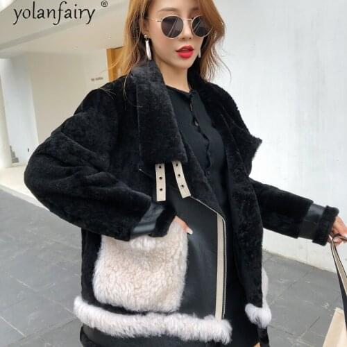 Real Fur Coat Female Streetwear Winter Jacket Women Sheep Shearling Motorcycle Coats and Jackets Women 2020 Womens Clothing