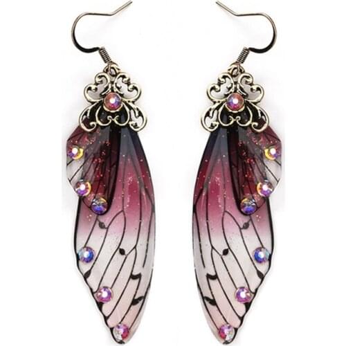 Personality Fashion Animal Simulation Butterfly Wings Bridal Earrings Fairy Tale Cicada Wings Earring Rhinestone Vintage Jewelry
