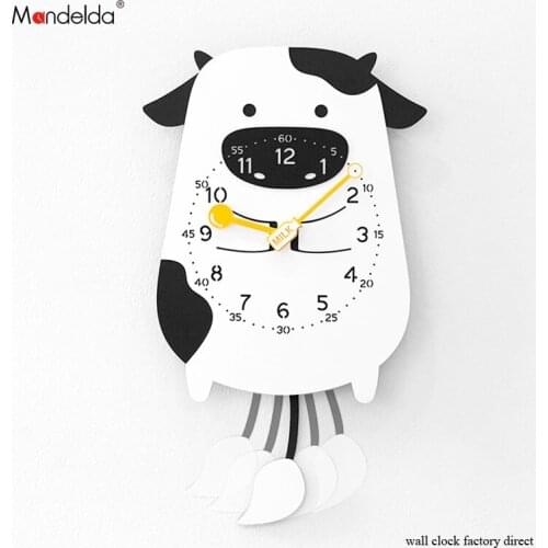 Mandelda Lovely Cartoon Swing Wall Clock Modern Design Home Decoration Clocks Children Creative Animal Swing Watches