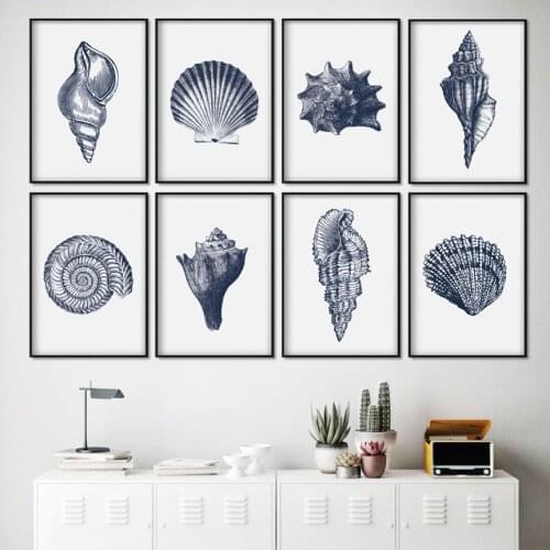 Scallop Conch Snail Vintage Poster Wall Art Canvas Painting Nordic Posters And Prints Wall Pictures For Living Room Home Decor