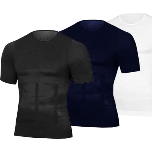 Men Body Toning T-Shirt Body Shaper Corrective Posture Shirt Slimming Belt Belly Abdomen Fat Burning Compression Corset