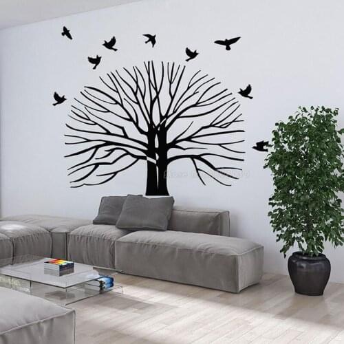 Wall Decals Autumn Tree Nature Trees Forest Plants Birds Flock Vinyl Decal Sticker Home Décor Bedroom Living Room Murals LL2627