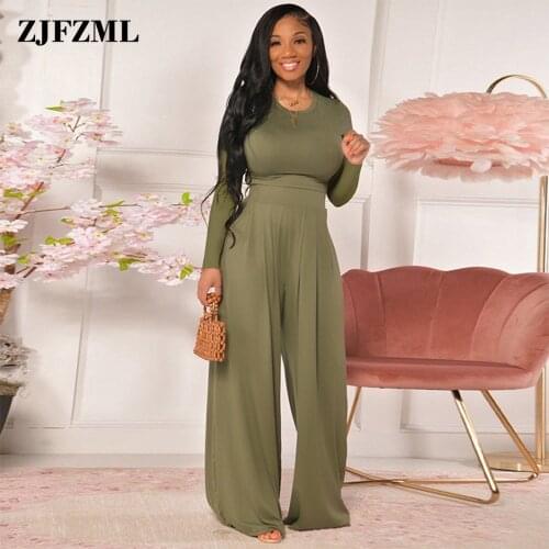 Simplicity Solid Women 2 Piece Pant Suit Autumn Clothes Long Sleeve Basic Tops and Loose Wide Leg Trouser Casual Club Outfits