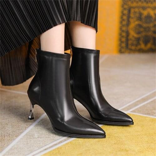 Pointed High-heeled Short Boots Womens Stiletto High-heeled Stretch Boots Thin Single Boots Rear Zipper 2021 Autumn Winter New