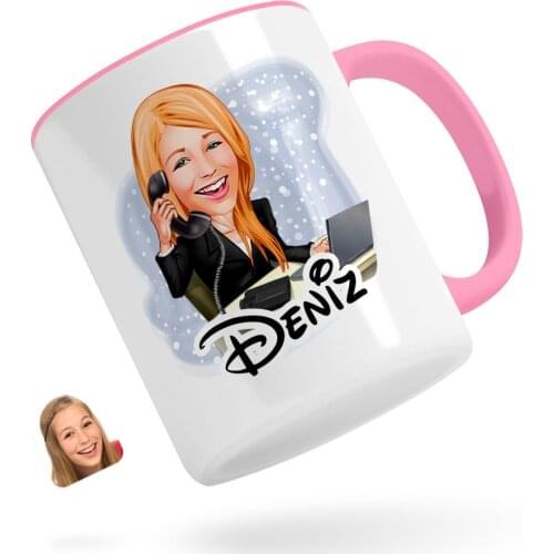 Personalized Women 'S Assistant Caricature Of Pink Mug Bardak-1