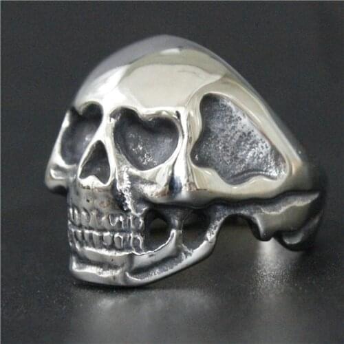 Drop Ship Size 7~13 Polishing Ghost Skull Ring 316L Stainless Steel Jewelry Real Cool Women Man Skull Biker Ring
