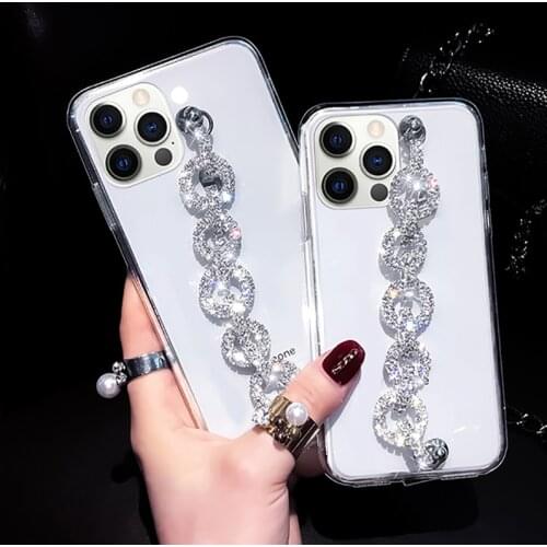 Luxury Transparent Rhinestone Wrist Strap Phone Case For iPhone 12 Pro Max 8 7 Plus TPU Case For iPhone 11 Pro Max XS XR SE2020