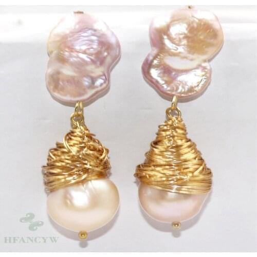 20-25mm Pink Baroque Pearl Earrings Ear Stud AAA Aurora Classic Fashion Party Real Cultured Dangle Natural Jewelry