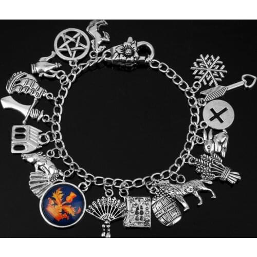 TV Outlanders Bracelet for Women Thistle Flower Time Gem Glass Pendant Jewelry Zinc Alloy Bracelets for Girls
