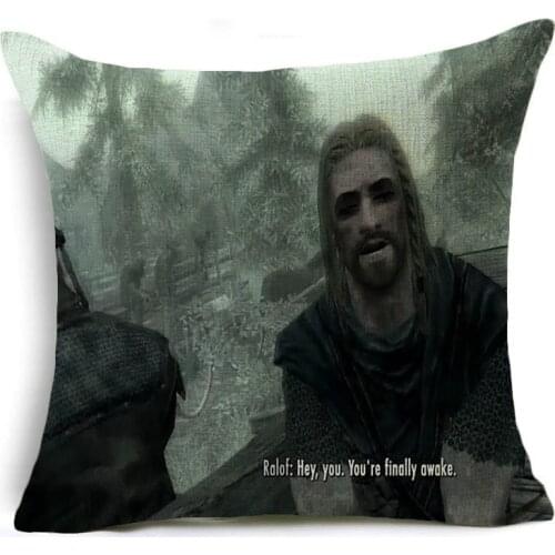ZENGIA Hey You Youre Finally Awake Skyrim Meme Pillow Case Linen Throw Pillows Cover For Car Sofa Decorative Pillowcase Cushion