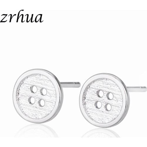 ZRHUA New Silver Color Cute Button Simple Fashion Stud Earrings For Women Jewelry Brincos Hot Brincos Wholesale Price
