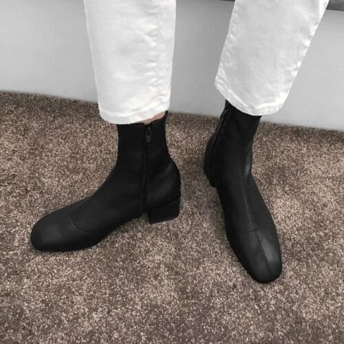 2020 Winter Black Leather / Suede Fashion Boots Round Toe Thick Heel Ladies Boots Size 33-42