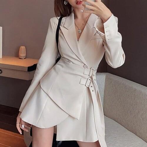 Female Mini Office Ladies Elegant Dress Female Korean Fashion Suit Jacket Version Belt Long Sleeve Dress 2021 Winter New Style