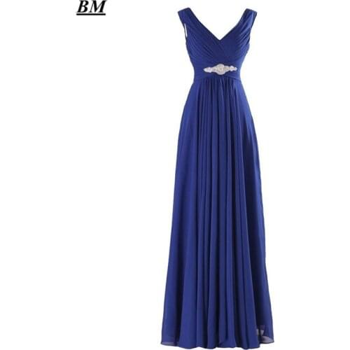 2019 Elegant Cheap A-line V-Neck Chiffon Prom Dresses Beaded Long Formal Evening Dress Party Gown Vestidos De Gala BM102