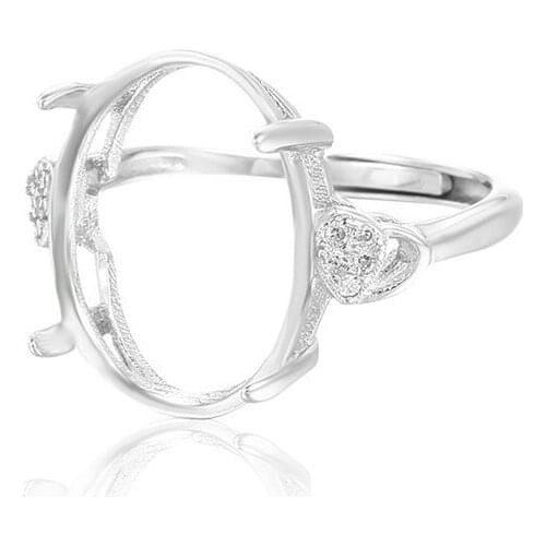 Ring Setting for 13x17mm Oval Cabochons Ring Base White Gold Plated 925 Silver Zircon Adjustable Ring Blank SR0217