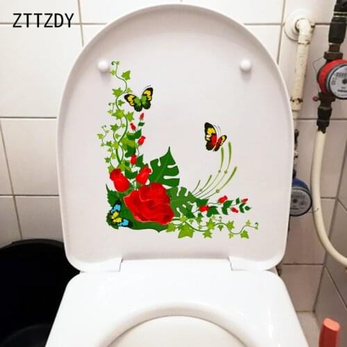 ZTTZDY 22.6CM×24CM Flower Vine Butterfly Toilet Stickers Cartoon Kids Room Wall Decoration T2-0872
