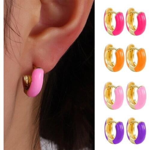 1Pair New Fashion Color Enamel Womens Earrings 2021 Trend Multicolor Small Circle Earrings Blue Pink Pendant Jewelry Party Gift