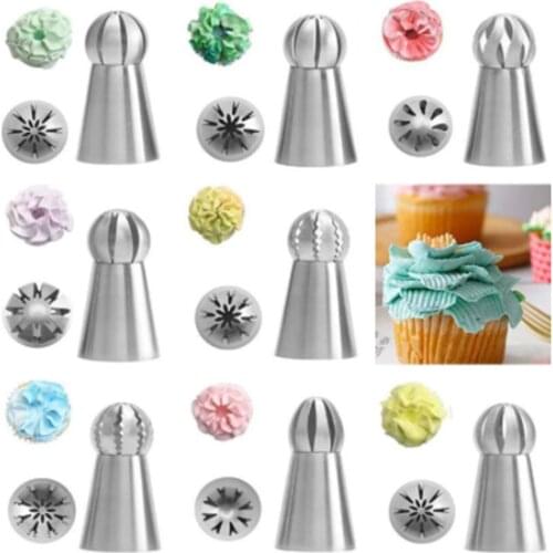 1PC/3Pcs Sphere Ball Stainless Steel Shape Piping Nozzles Icing Russian Pastry Cream Cupcake Tips Flower Torch Pastry Tube